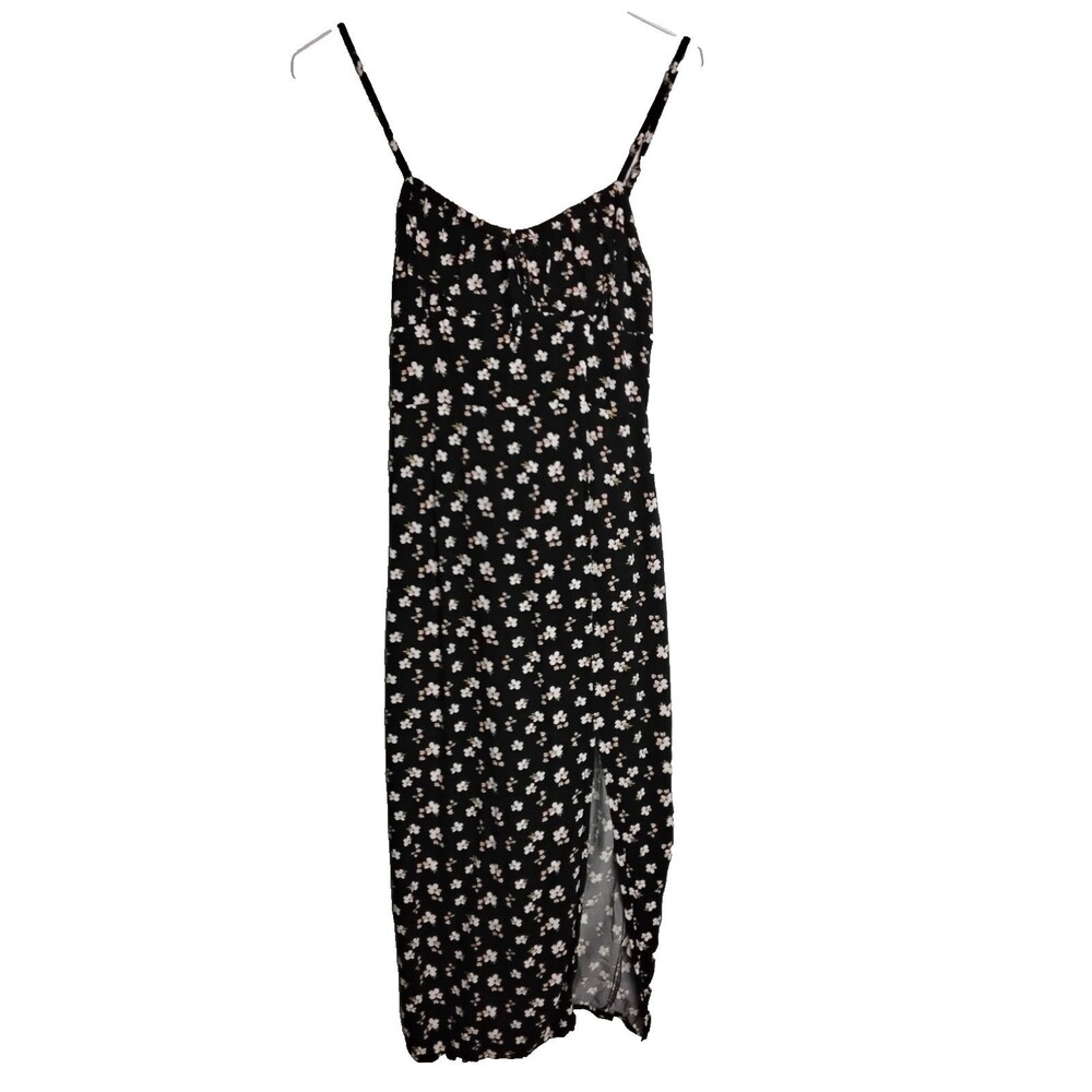 Aeropostale  Black Spaghetti Strap Side Slit Maxi Dress Floral XS  Extra Small